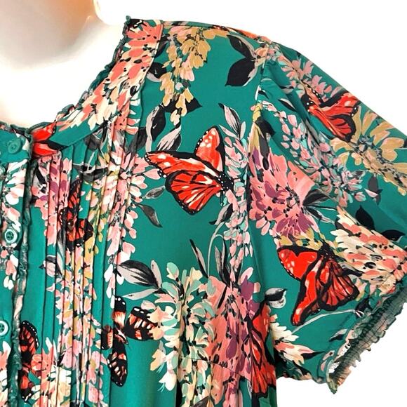 Torrid Women's Green Floral Short Sleeve Button Pintuck Maxi Dress SZ 1 (14/16) - Picture 3 of 11